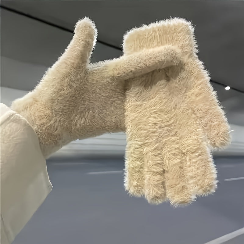 Women's Cozy Plush Winter Gloves - Warm, Stretchy Full-Finger Touchscreen Compatible Mittens in Solid Colors